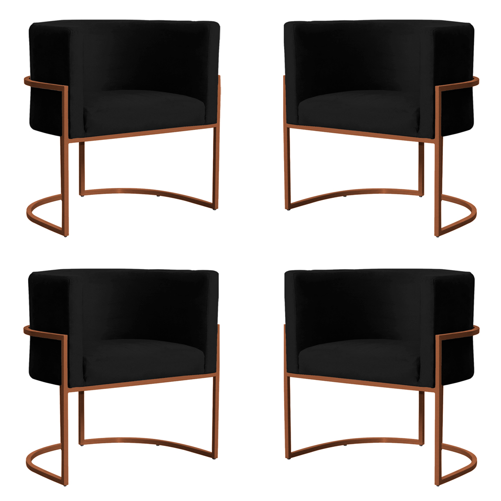 Kit 4 Poltronas Decorativa Luana Base Bronze Veludo Preto - Montanaris Decor