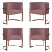 Kit 4 Poltronas Decorativa Luana Base Bronze Veludo Rosê - Montanaris Decor