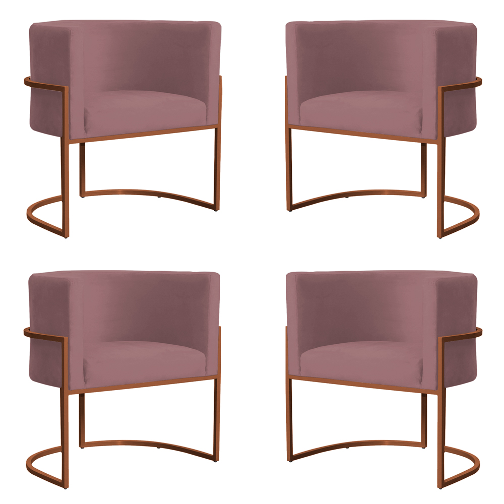 Kit 4 Poltronas Decorativa Luana Base Bronze Veludo Rosê - Montanaris Decor