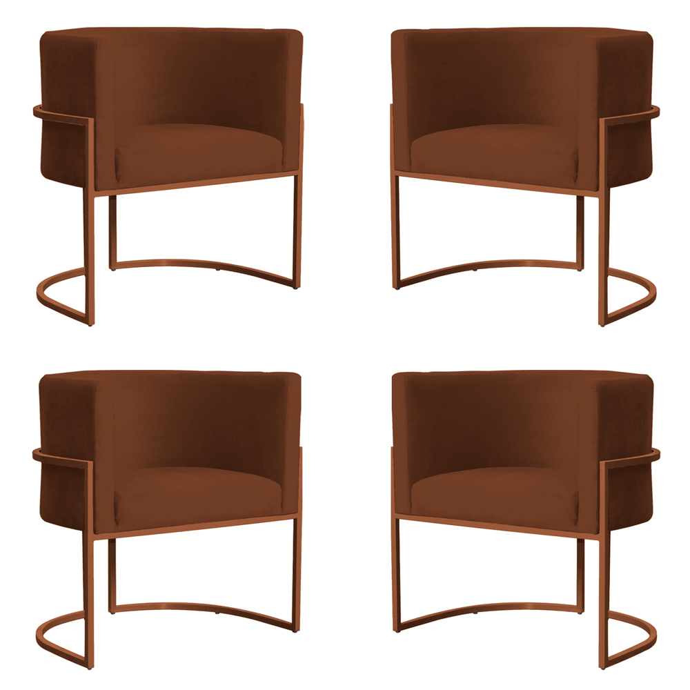 Kit 4 Poltronas Decorativa Luana Base Bronze Veludo Terracota - Montanaris Decor