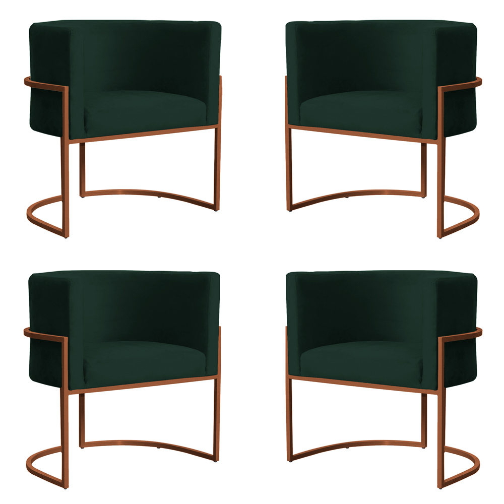 Kit 4 Poltronas Decorativa Luana Base Bronze Veludo Verde - Montanaris Decor