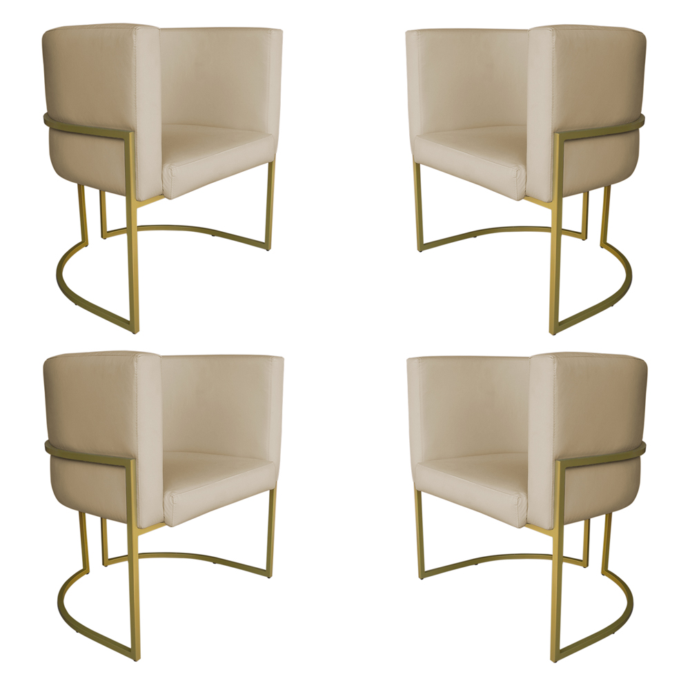 Kit 4 Poltronas Decorativa Luana Base Gold PU Bege - Montanaris Decor
