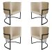 Kit 4 Poltronas Decorativa Luana Base Preta PU Bege - Montanaris Decor