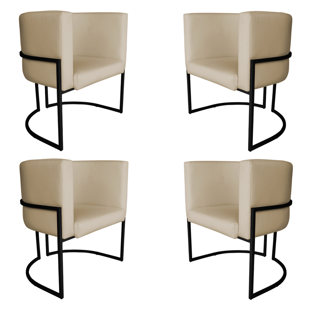 Kit 4 Poltronas Decorativa Luana Base Preta PU Bege - Montanaris Decor