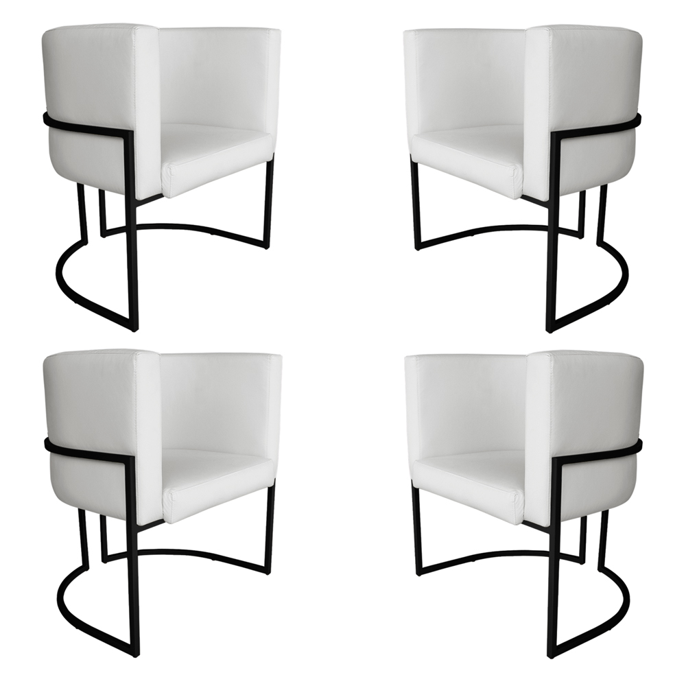 Kit 4 Poltronas Decorativa Luana Base Preta PU Branco - Montanaris Decor