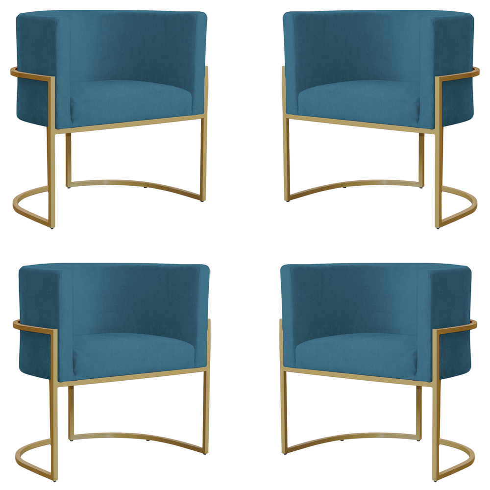 Kit 4 Poltronas Decorativa Sala de Estar Luana Base Gold Suede Azul - Montanaris Decor