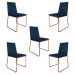 Kit 5 Cadeiras de Jantar Estofada Lille Base Bronze Veludo Azul Marinho - Montanaris Decor