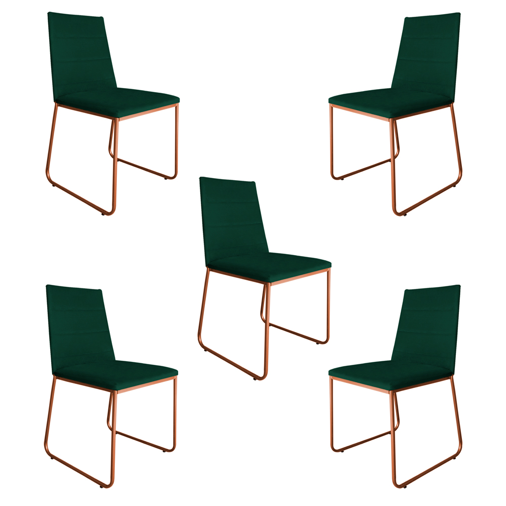 Kit 5 Cadeiras de Jantar Estofada Lille Base Bronze Veludo Verde - Montanaris Decor