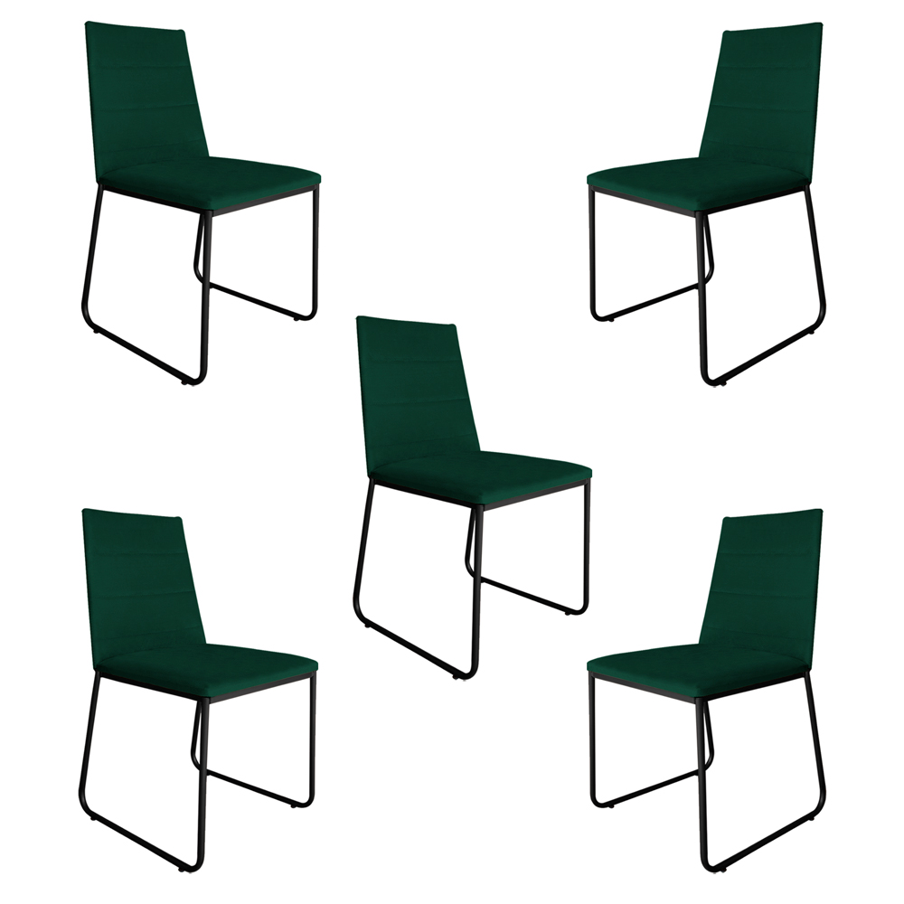 Kit 5 Cadeiras de Jantar Estofada Lille Base Preta Veludo Verde - Montanaris Decor