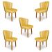 Kit 5 Cadeiras de Jantar Pétala Estofada Pés Palito Veludo Amarelo - Montanaris Decor