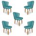 Kit 5 Cadeiras de Jantar Pétala Estofada Pés Palito Veludo Azul Turquesa - Montanaris Decor