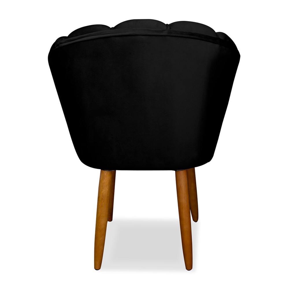 Kit 5 Cadeiras de Jantar Pétala Estofada Pés Palito Veludo Preto - Montanaris Decor