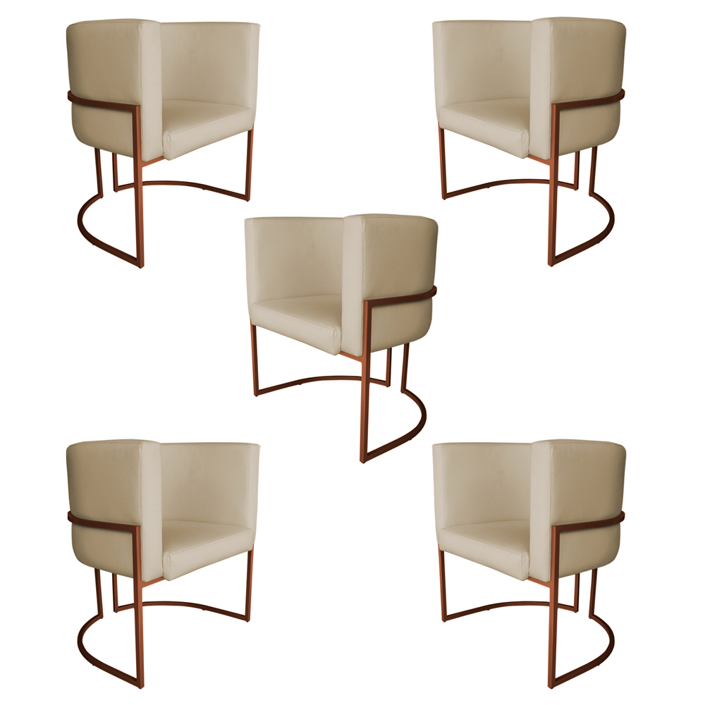 Kit 5 Poltronas Decorativa Luana Base Bronze PU Bege - Montanaris Decor