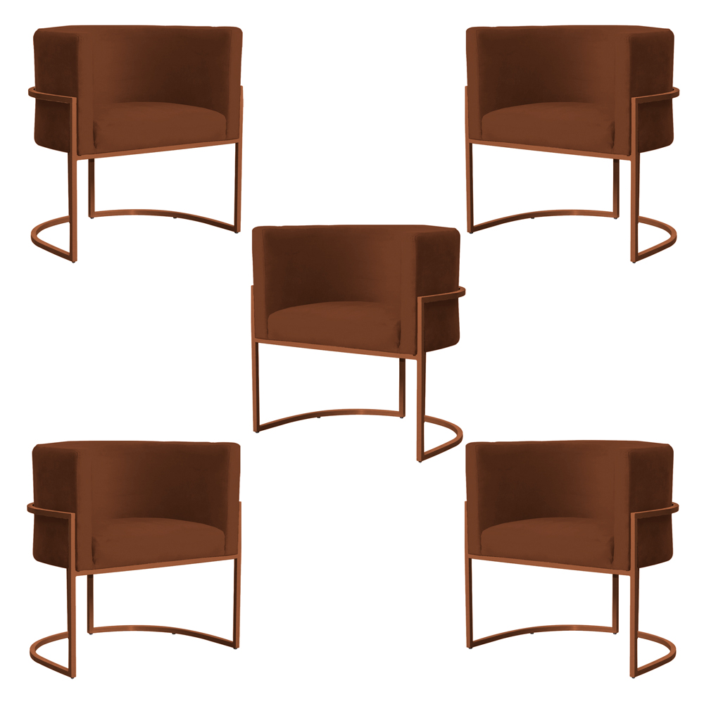 Kit 5 Poltronas Decorativa Luana Base Bronze Veludo Terracota - Montanaris Decor