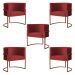 Kit 5 Poltronas Decorativa Luana Base Bronze Veludo Vermelho - Montanaris Decor