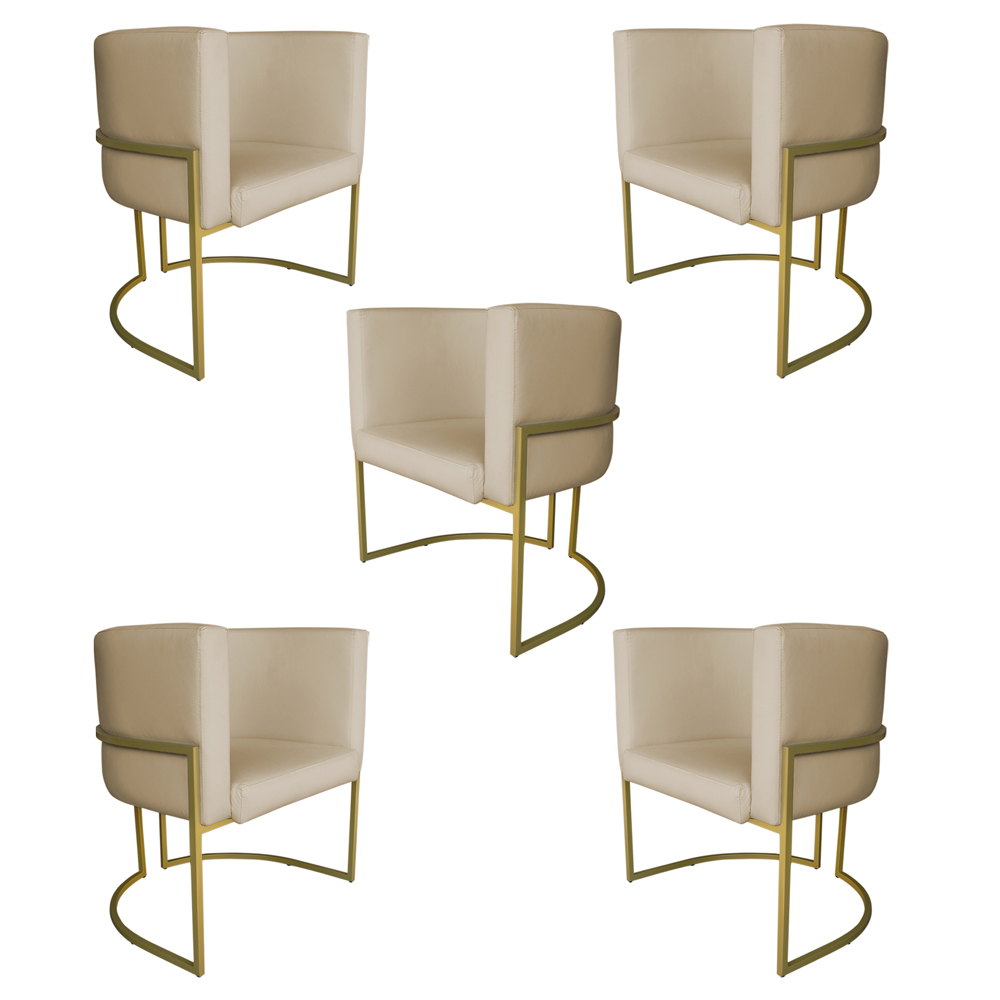 Kit 5 Poltronas Decorativa Luana Base Gold PU Bege - Montanaris Decor