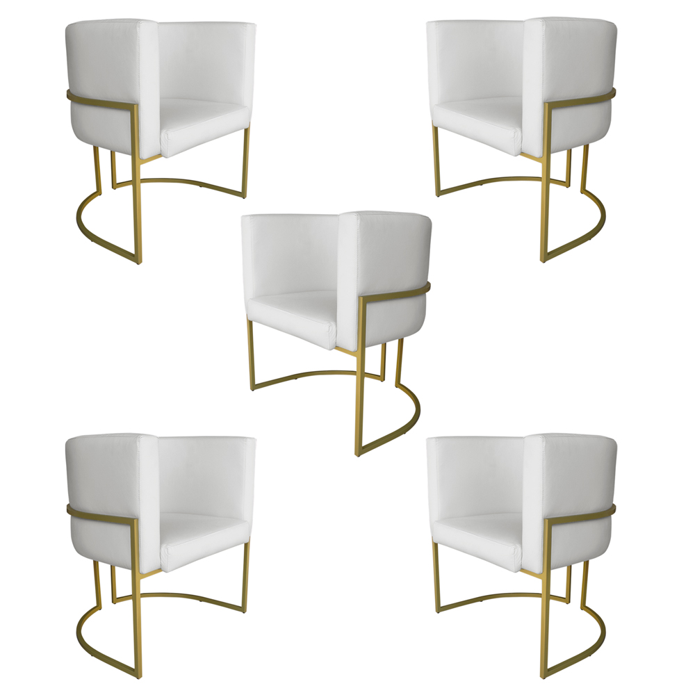 Kit 5 Poltronas Decorativa Luana Base Gold PU Branco - Montanaris Decor