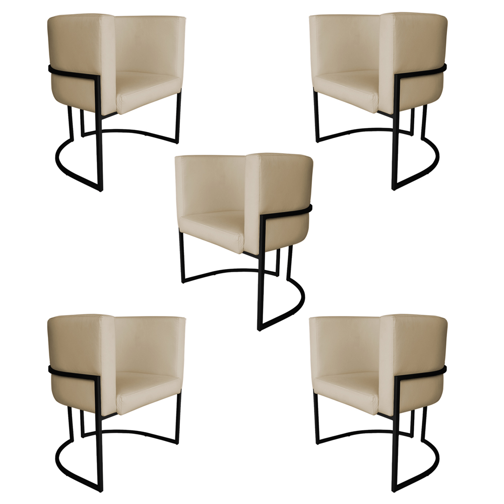 Kit 5 Poltronas Decorativa Luana Base Preta PU Bege - Montanaris Decor