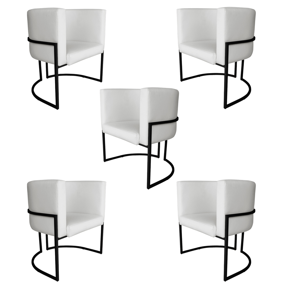 Kit 5 Poltronas Decorativa Luana Base Preta PU Branco - Montanaris Decor