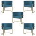 Kit 5 Poltronas Decorativa Sala de Estar Luana Base Gold Suede Azul - Montanaris Decor