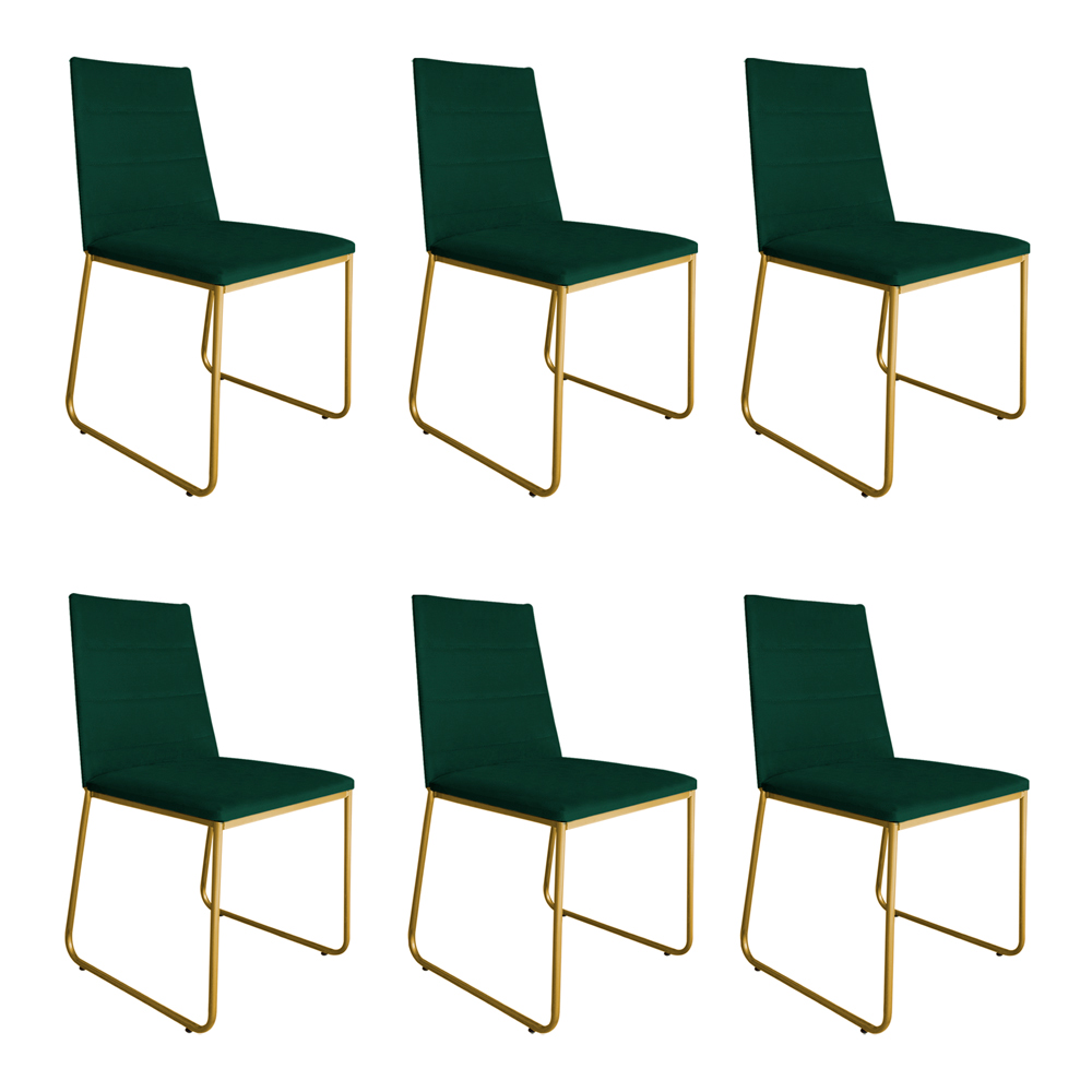 Kit 6 Cadeiras de Jantar Estofada Lille Base Gold Veludo Verde - Montanaris Decor