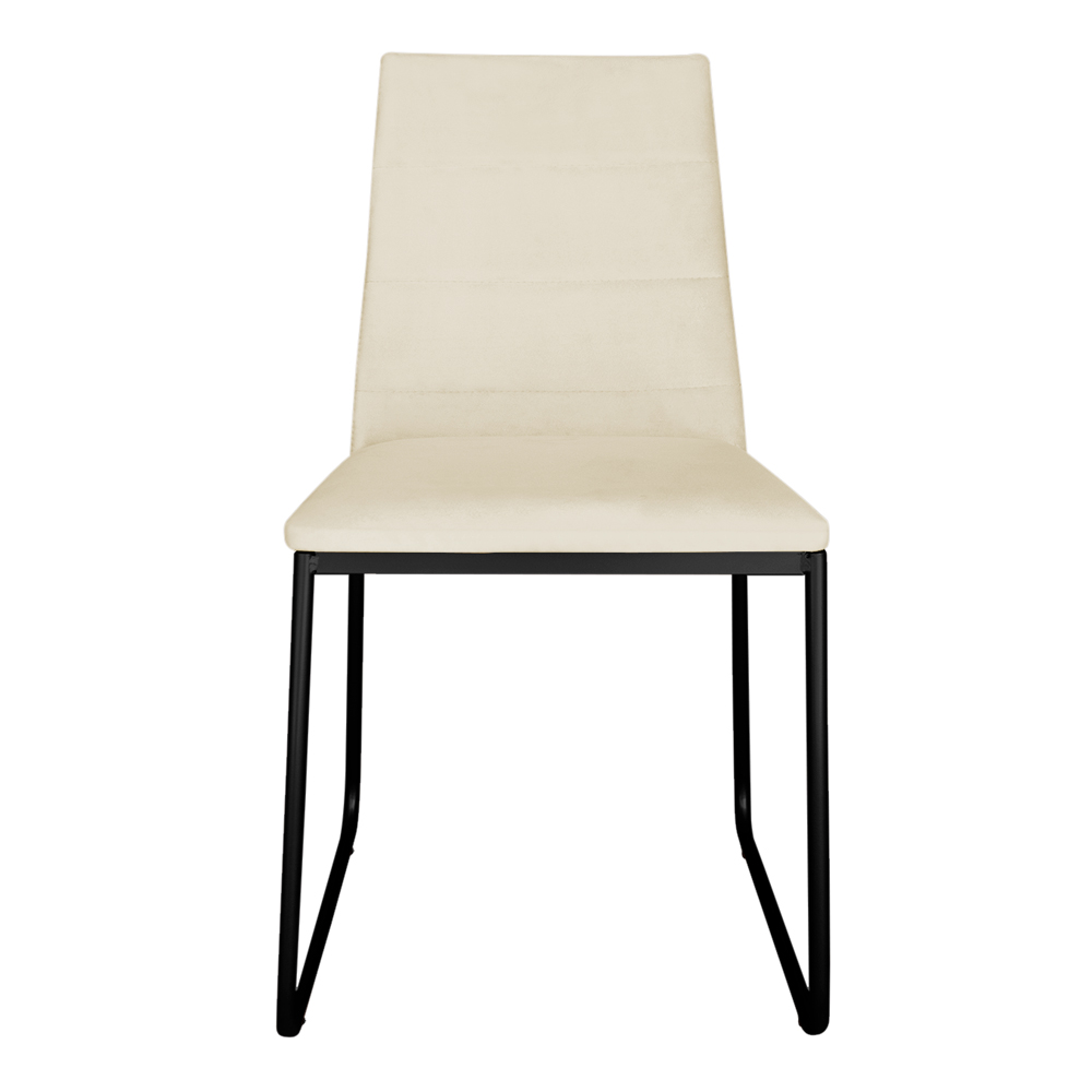 Kit 6 Cadeiras de Jantar Estofada Lille Base Preta Veludo Bege - Montanaris Decor