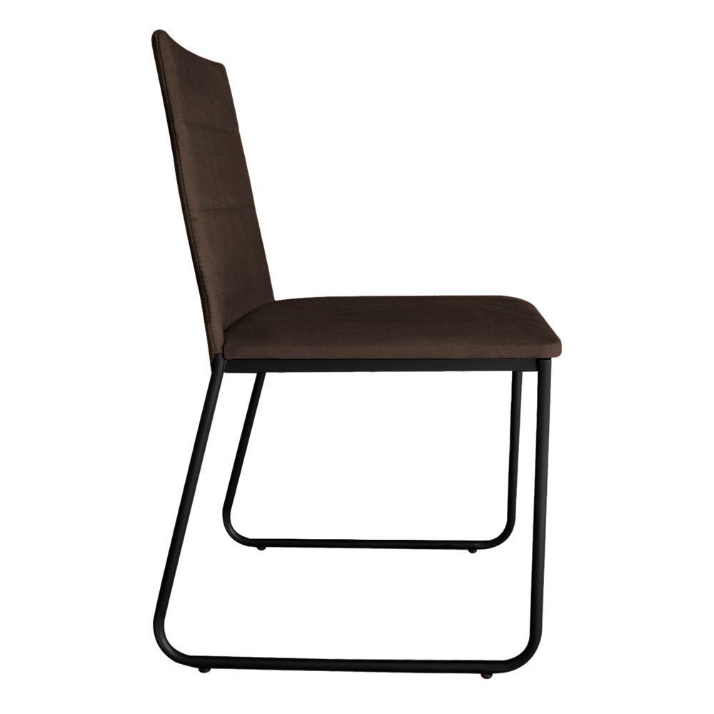 Kit 6 Cadeiras de Jantar Estofada Lille Base Preta Veludo Marrom - Montanaris Decor