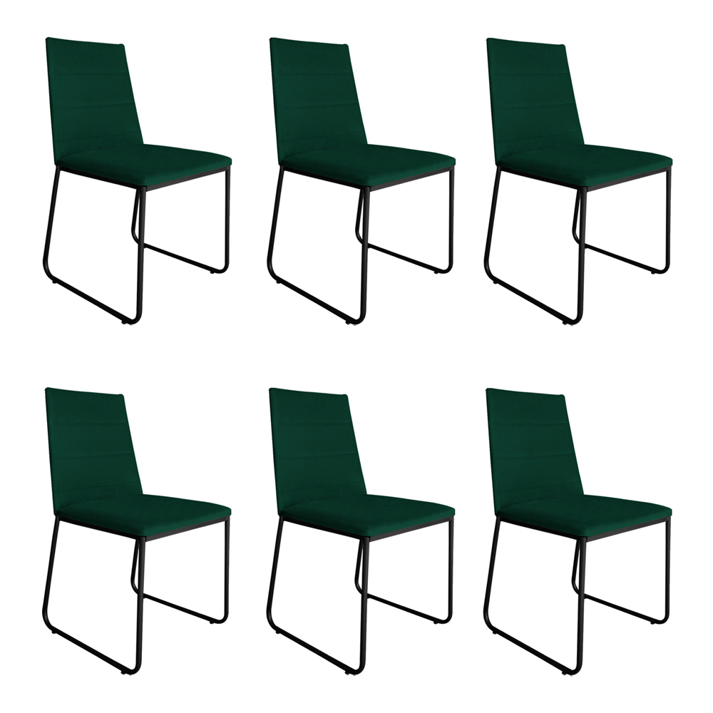 Kit 6 Cadeiras de Jantar Estofada Lille Base Preta Veludo Verde - Montanaris Decor