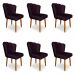 Kit 6 Cadeiras de Jantar Pétala Estofada Pés Palito Veludo Roxo - Montanaris Decor