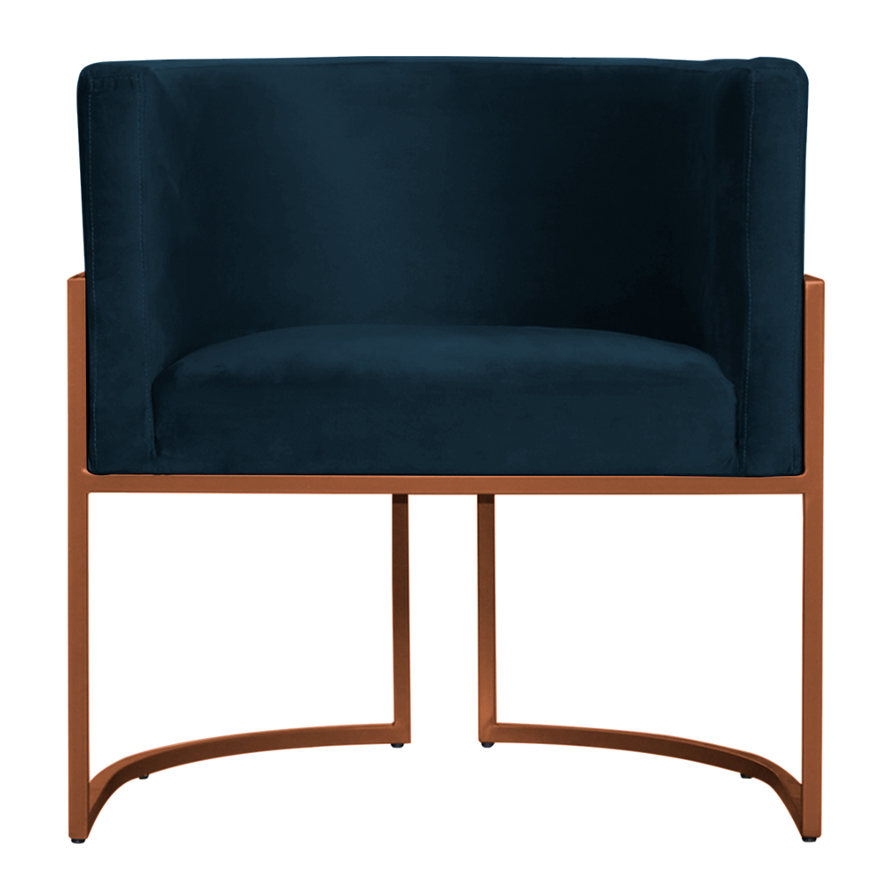 Kit 6 Poltronas Decorativa Luana Base Bronze Veludo Azul Marinho - Montanaris Decor