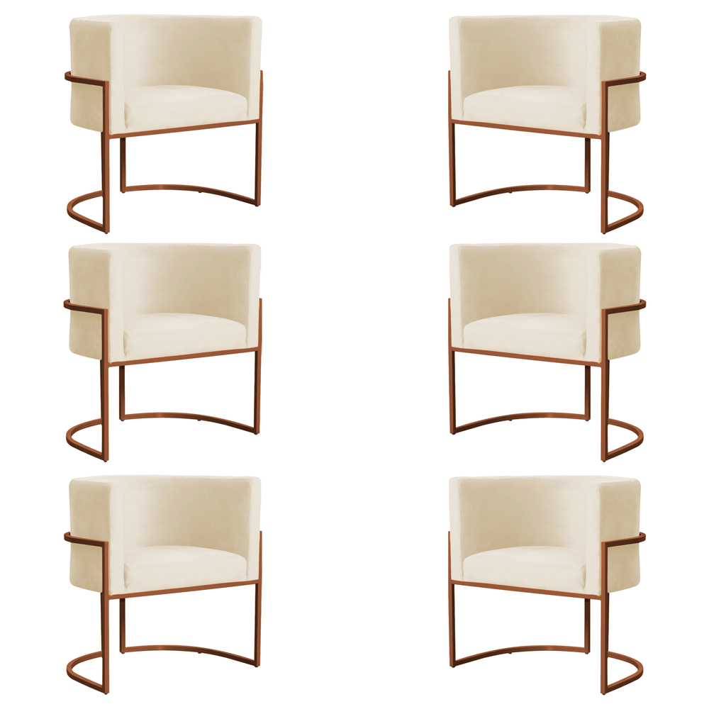 Kit 6 Poltronas Decorativa Luana Base Bronze Veludo Bege - Montanaris Decor