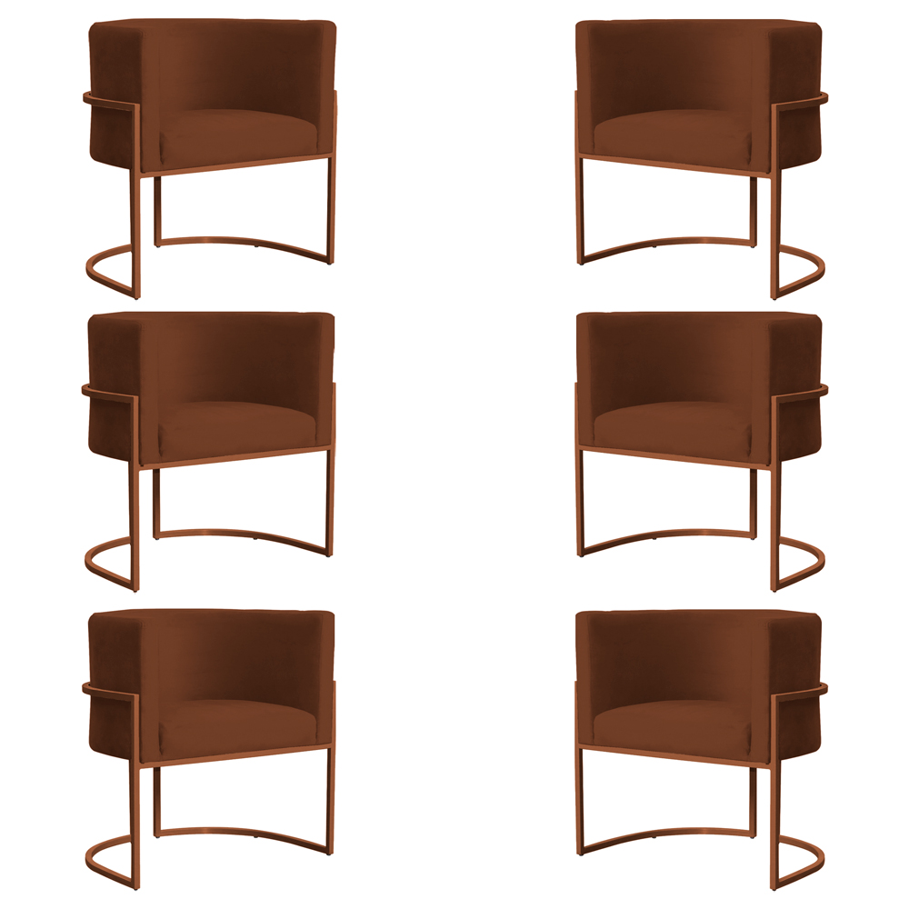 Kit 6 Poltronas Decorativa Luana Base Bronze Veludo Terracota - Montanaris Decor