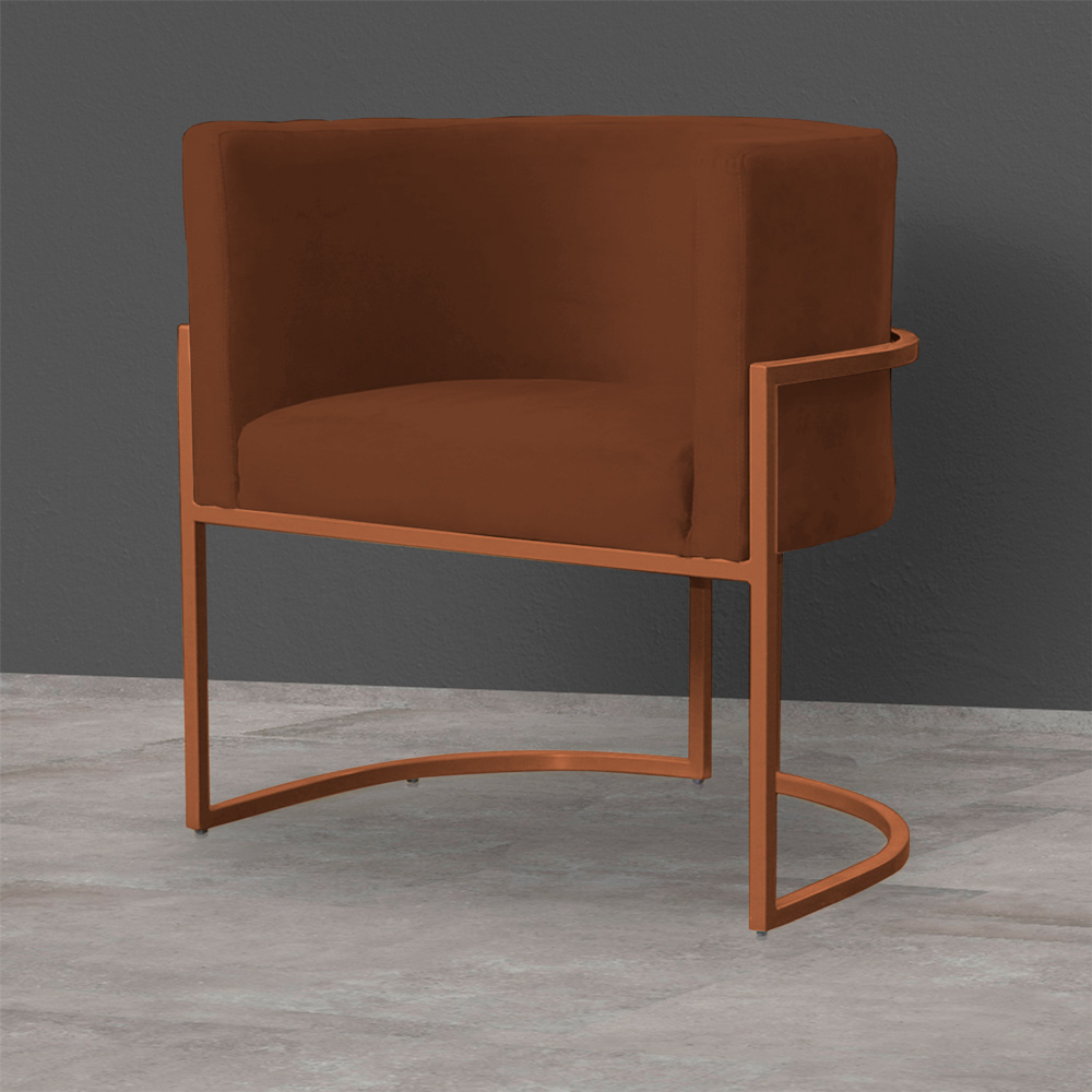 Kit 6 Poltronas Decorativa Luana Base Bronze Veludo Terracota - Montanaris Decor