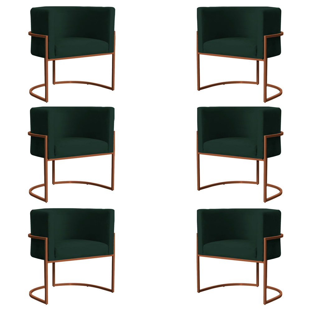 Kit 6 Poltronas Decorativa Luana Base Bronze Veludo Verde - Montanaris Decor