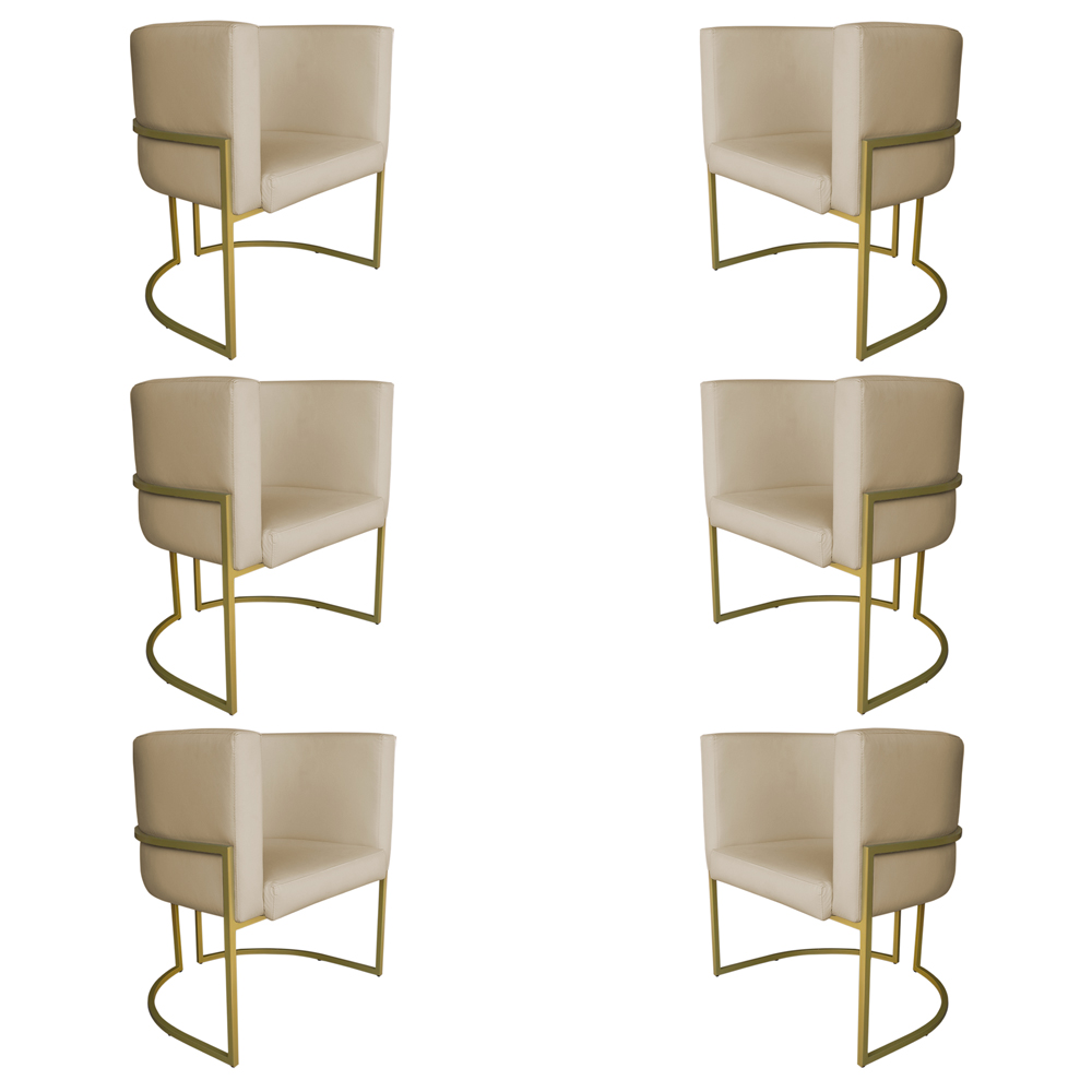 Kit 6 Poltronas Decorativa Luana Base Gold PU Bege - Montanaris Decor