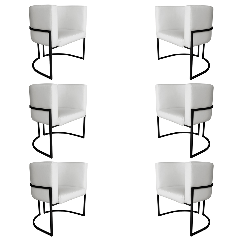 Kit 6 Poltronas Decorativa Luana Base Preta PU Branco - Montanaris Decor