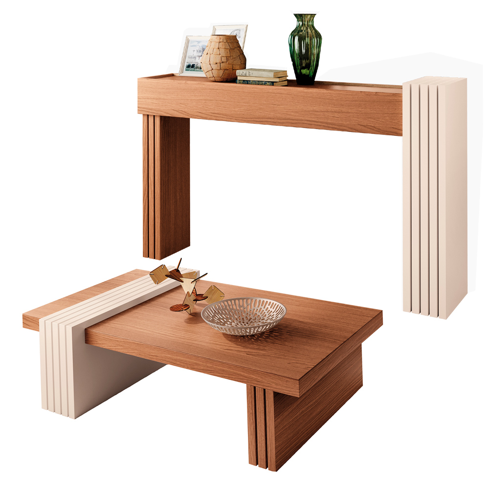 Kit Aparador e Mesa De Centro Mary Nature/Off White - Montanaris Decor