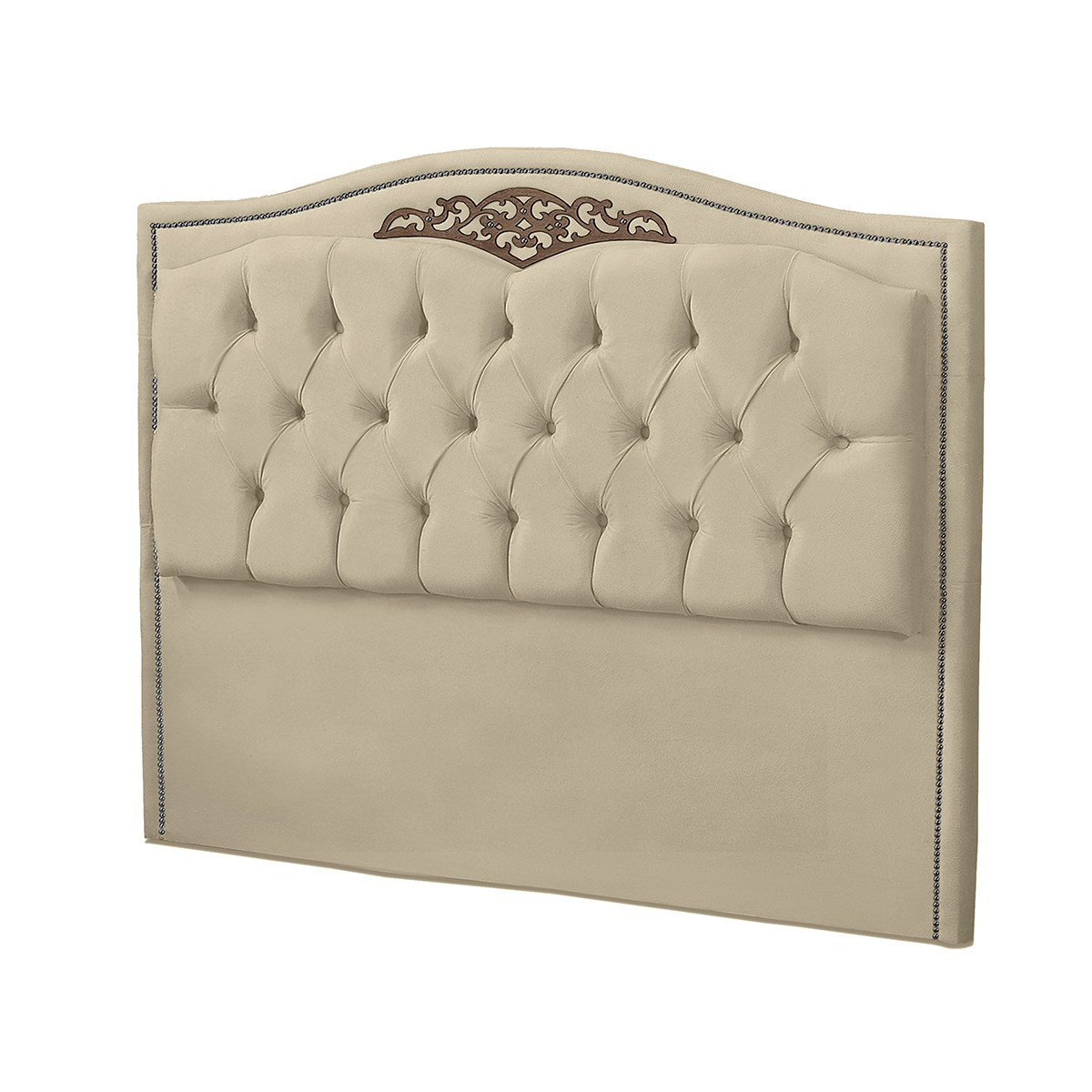 Kit Cabeceira e Calçadeira Baú Maitê Casal 140cm Veludo Bege - Montanaris Decor