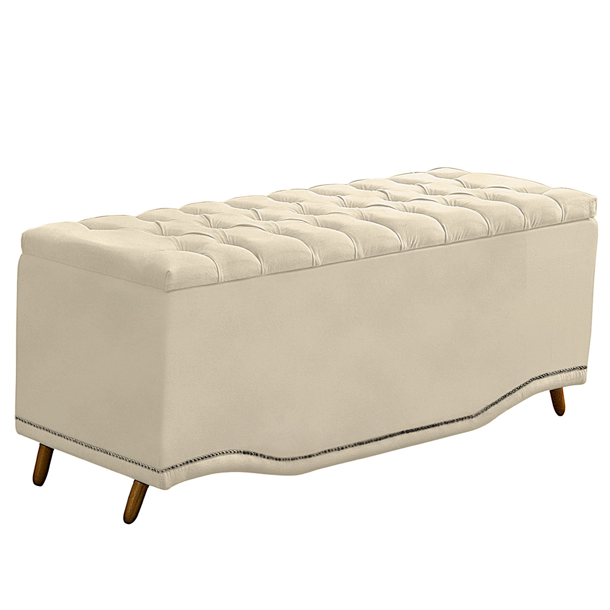 Kit Cabeceira e Calçadeira Baú Maitê Casal 140cm Veludo Bege - Montanaris Decor