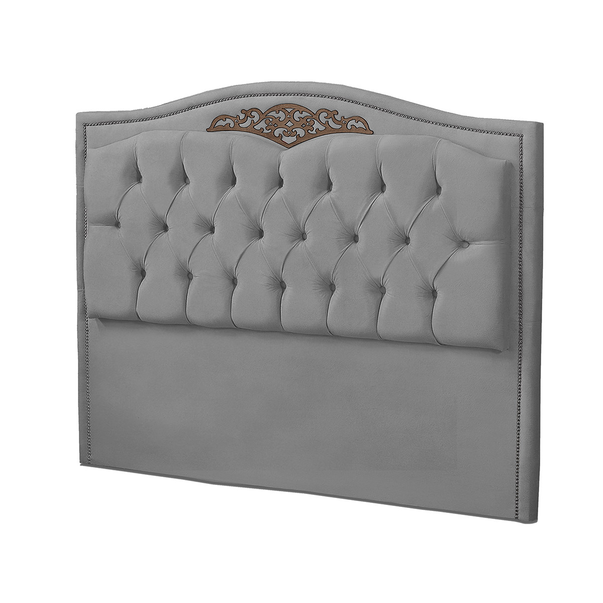 Kit Cabeceira e Calçadeira Baú Maitê Casal 140cm Veludo Cinza - Montanaris Decor