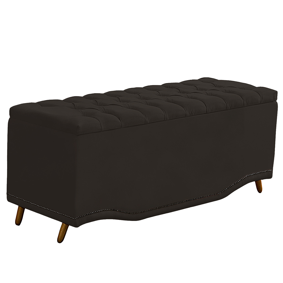 Kit Cabeceira e Calçadeira Baú Maitê Casal 140cm Veludo Marrom - Montanaris Decor