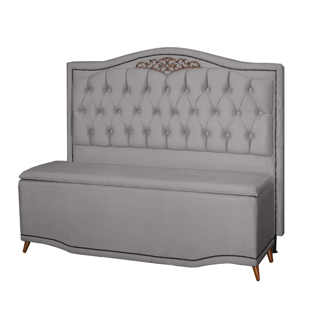 Kit Cabeceira e Calçadeira Baú Maitê Casal King 195cm Veludo Cinza - Montanaris Decor