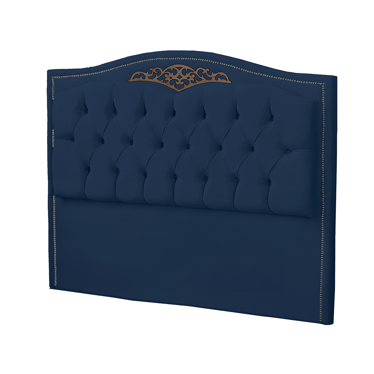 Kit Cabeceira e Calçadeira Baú Maitê Casal Queen 160cm Veludo Azul Marinho - Montanaris Decor