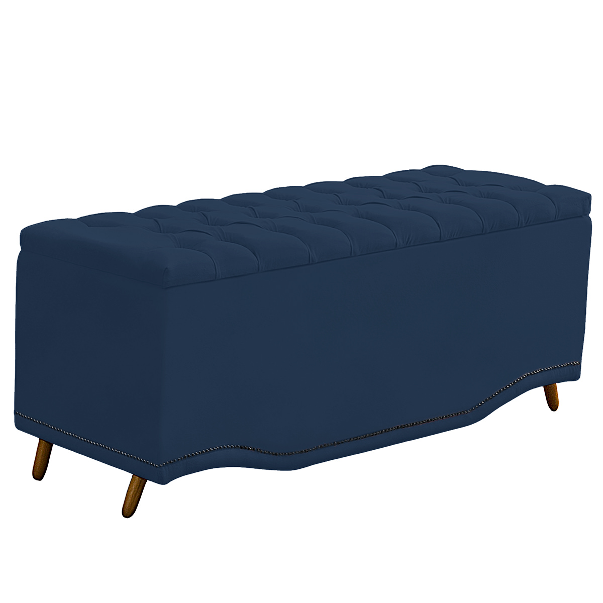 Kit Cabeceira e Calçadeira Baú Maitê Casal Queen 160cm Veludo Azul Marinho - Montanaris Decor