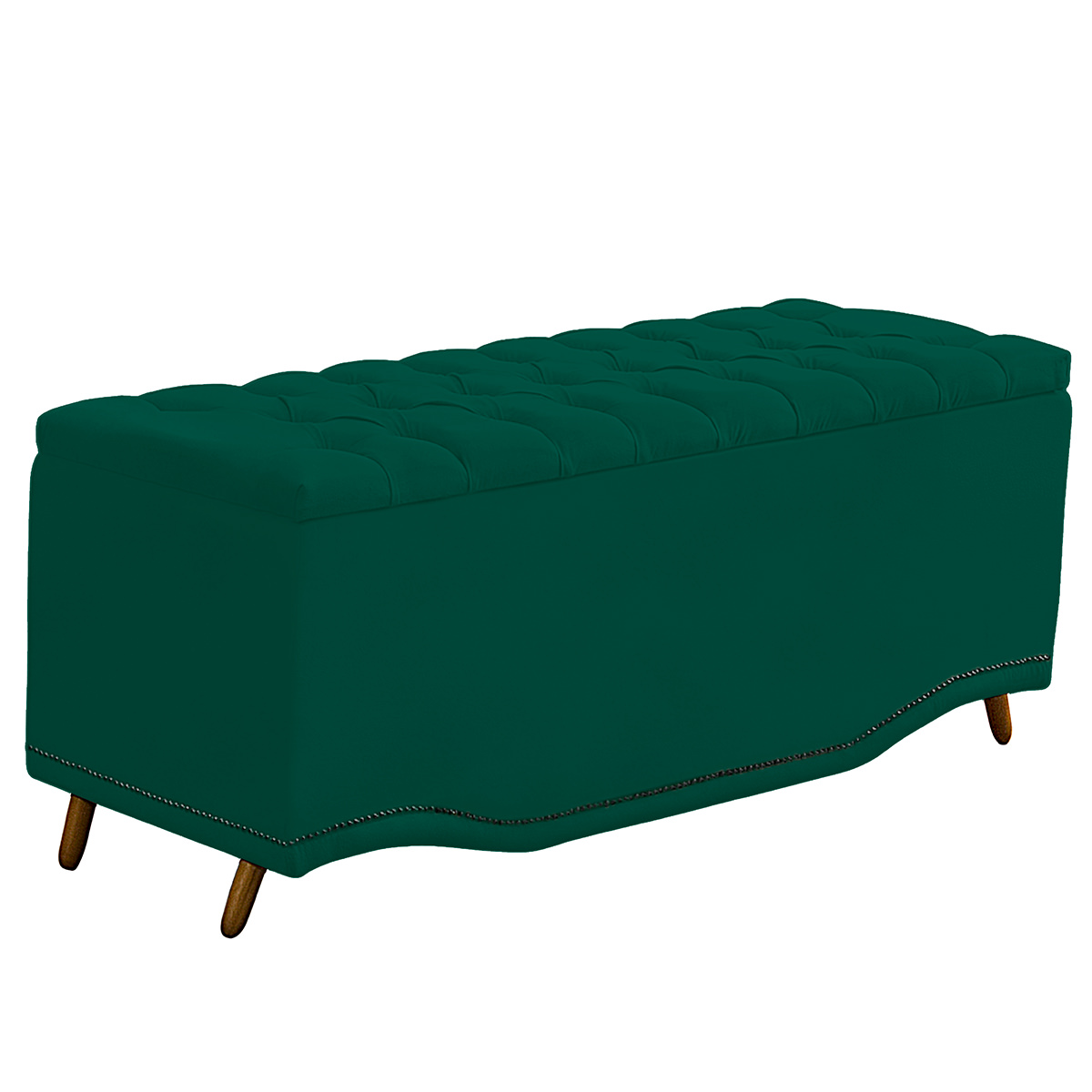Kit Cabeceira e Calçadeira Baú Maitê Casal Queen 160cm Veludo Verde - Montanaris Decor