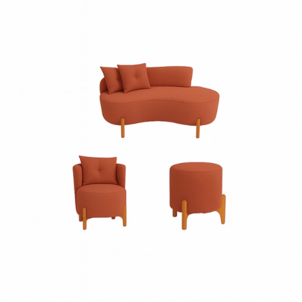 Kit Decorativo Sofá Curvo Orgânico + 01 Puff e Poltrona Luna Boucle Terracota - Montanaris Decor