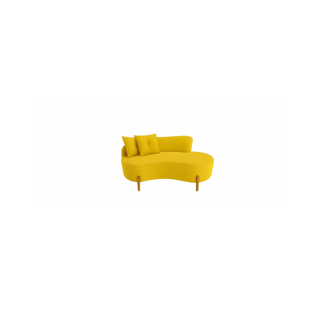 Kit Decorativo Sofá Curvo Orgânico + 01 Puff e Poltrona Luna Veludo Amarelo - Montanaris Decor