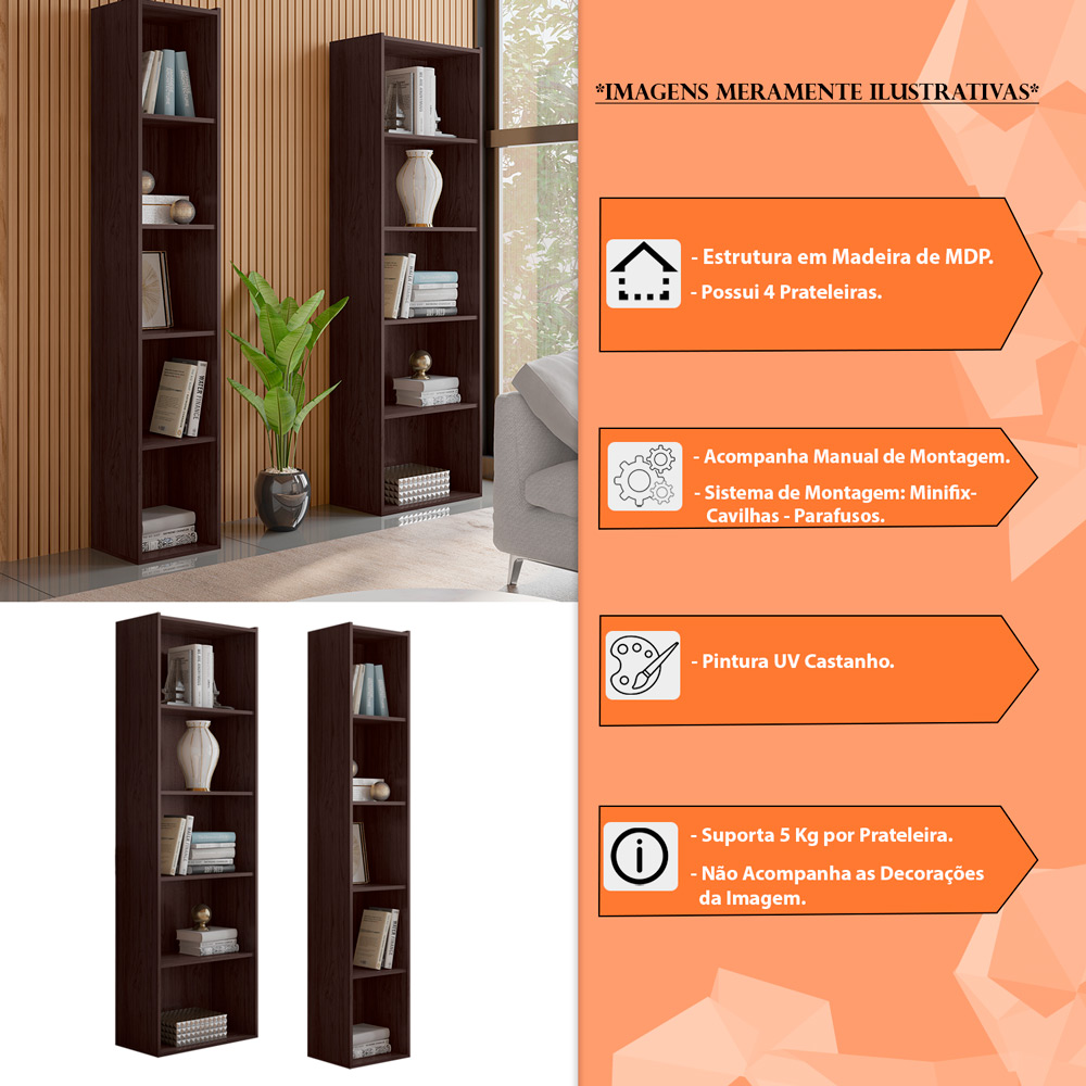 Kit Livreiro para Home Office de 60cm e 33 cm Julia Castanho - Montanaris Decor