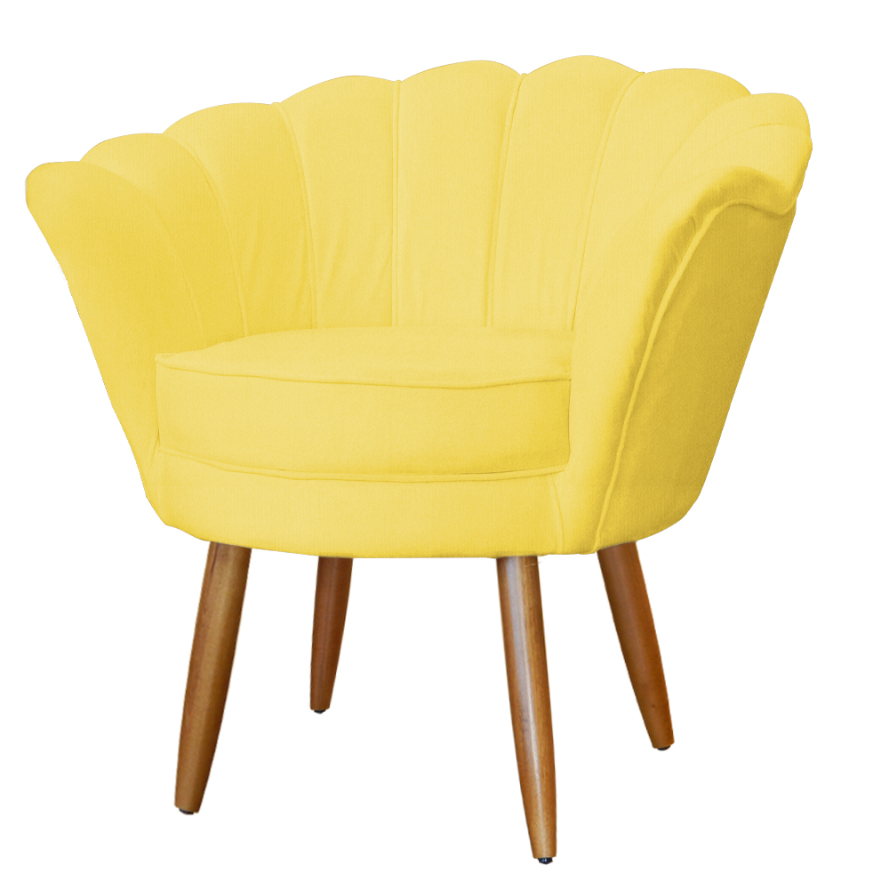 Kit Namoradeira e 1 Poltrona Pétala Decorativa Veludo Amarelo - Montanaris Decor