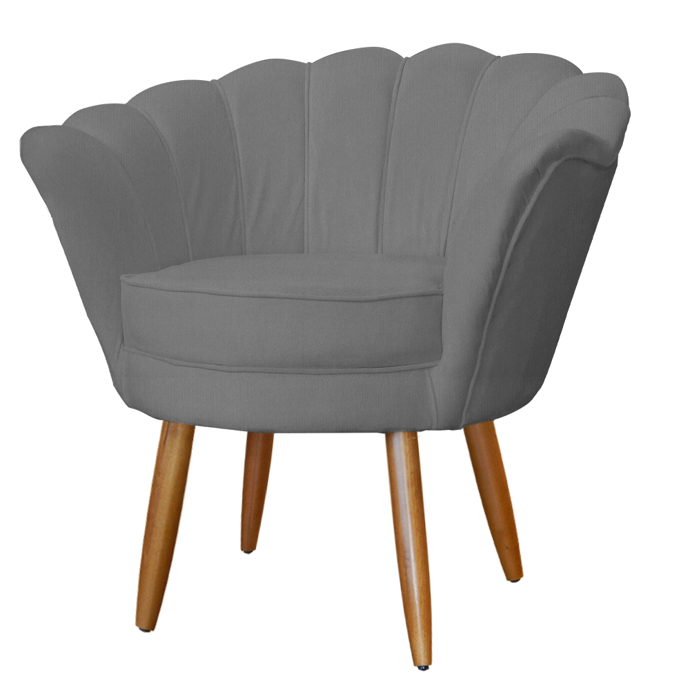 Kit Namoradeira e 1 Poltrona Pétala Decorativa Veludo Cinza - Montanaris Decor